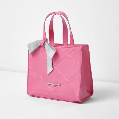 Girls pink structured bow tote bag